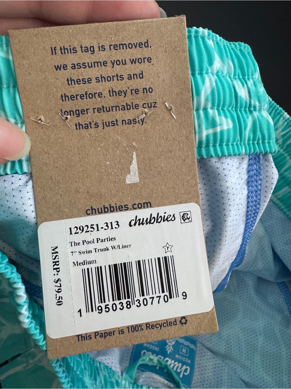 NWT Chubbies Mint Green and Blue Men's Swim Shorts Size Medium 7” - Picture 3 of 11